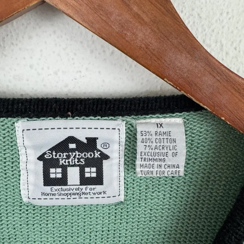 Storybook Knits Green Cats & Roses Cardigan - Picture 8 of 9